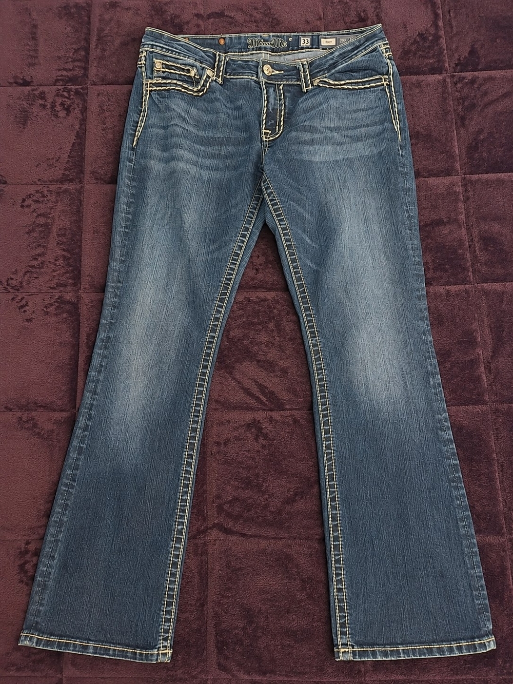 Miss Me JS5014B58V Bootcut Jeans Women's 33x32 Loose Saddle Stitch Dark Wash
